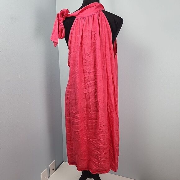 Bellambia Linen XL Hot Pink Sleeveless Dress Shift Round Neck Bow Italy - Picture 6 of 11